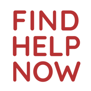 Red clip art text reading "Find help now"